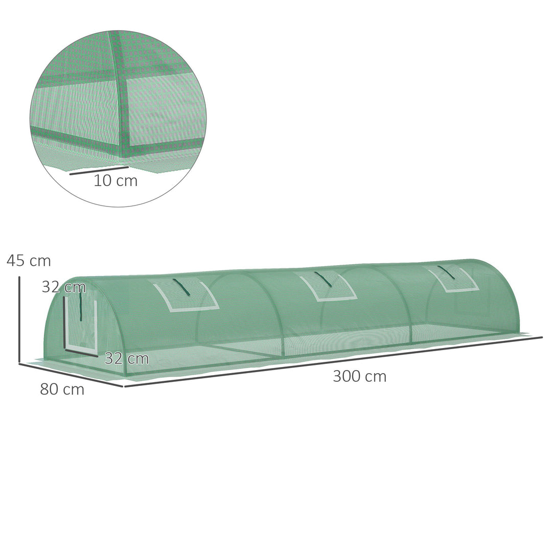 Foliedrivhus, vejrbestandigt, UV-bestandigt, polytunnel, 300 cm x 80 cm x 45 cm, grønt