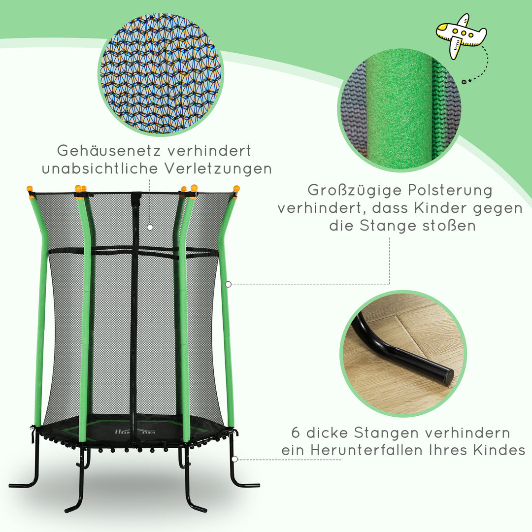 Trampolin til børn, 163,5 cm, med sikkerhedsnet, polstret, stål, lasteevne op til 50 kg