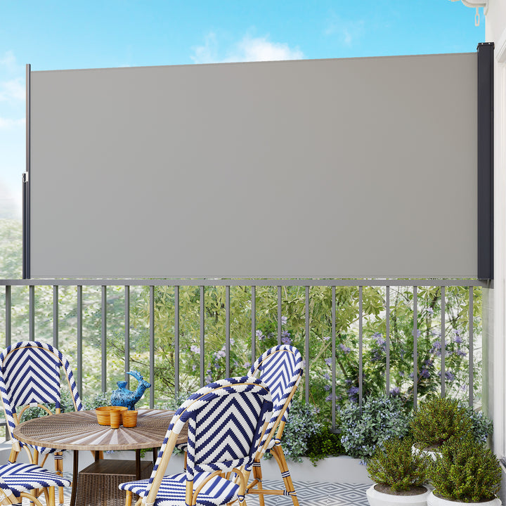 Sidemarkise, rullegardin, udtrækkelig, privatlivsskærm, aluminium/polyester, 3 x 1,4 m, lysegrå