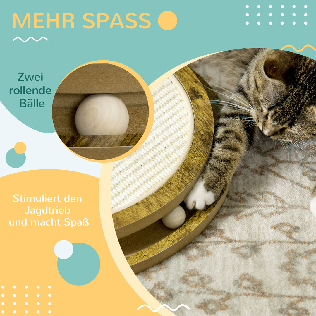 Kradsebræt med legetøj, kradsemåtte, kattelegetøj, 40 cm x 40 cm x 4,5 cm, naturlig