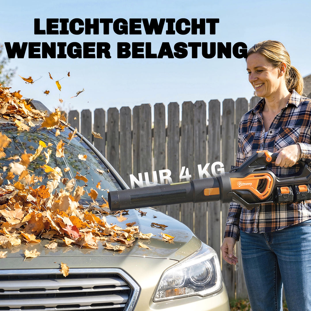 20V batteridrevet løvblæser/støvsuger med 2 x 4,0 Ah batterier og oplader, Turbo Boost, blæsehastighed på 162,7 km/t