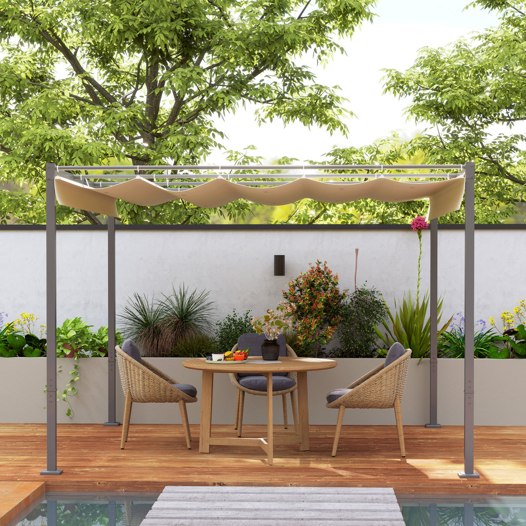 3 x 3 m havepergola med udtrækkeligt tag, pavillon, skyggemarkise, UPF30+, beige