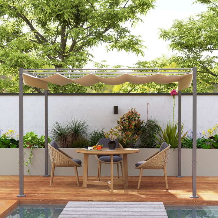 3 x 3 m havepergola med udtrækkeligt tag, pavillon, skyggemarkise, UPF30+, beige