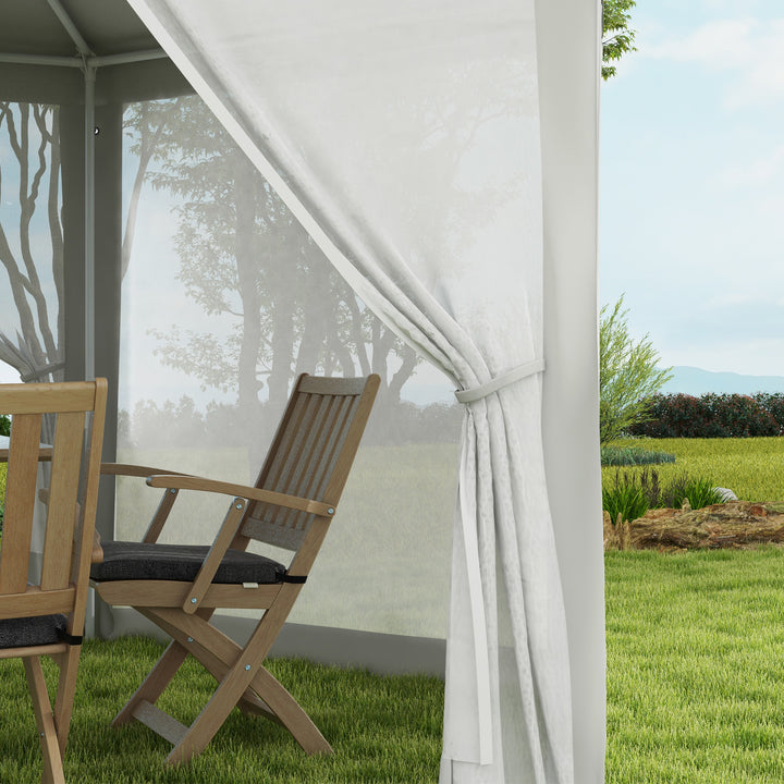 Havepavillon, sekskantet, netgardiner, metalramme, 3,94 x 3,412 x 2,5 m, cremefarvet