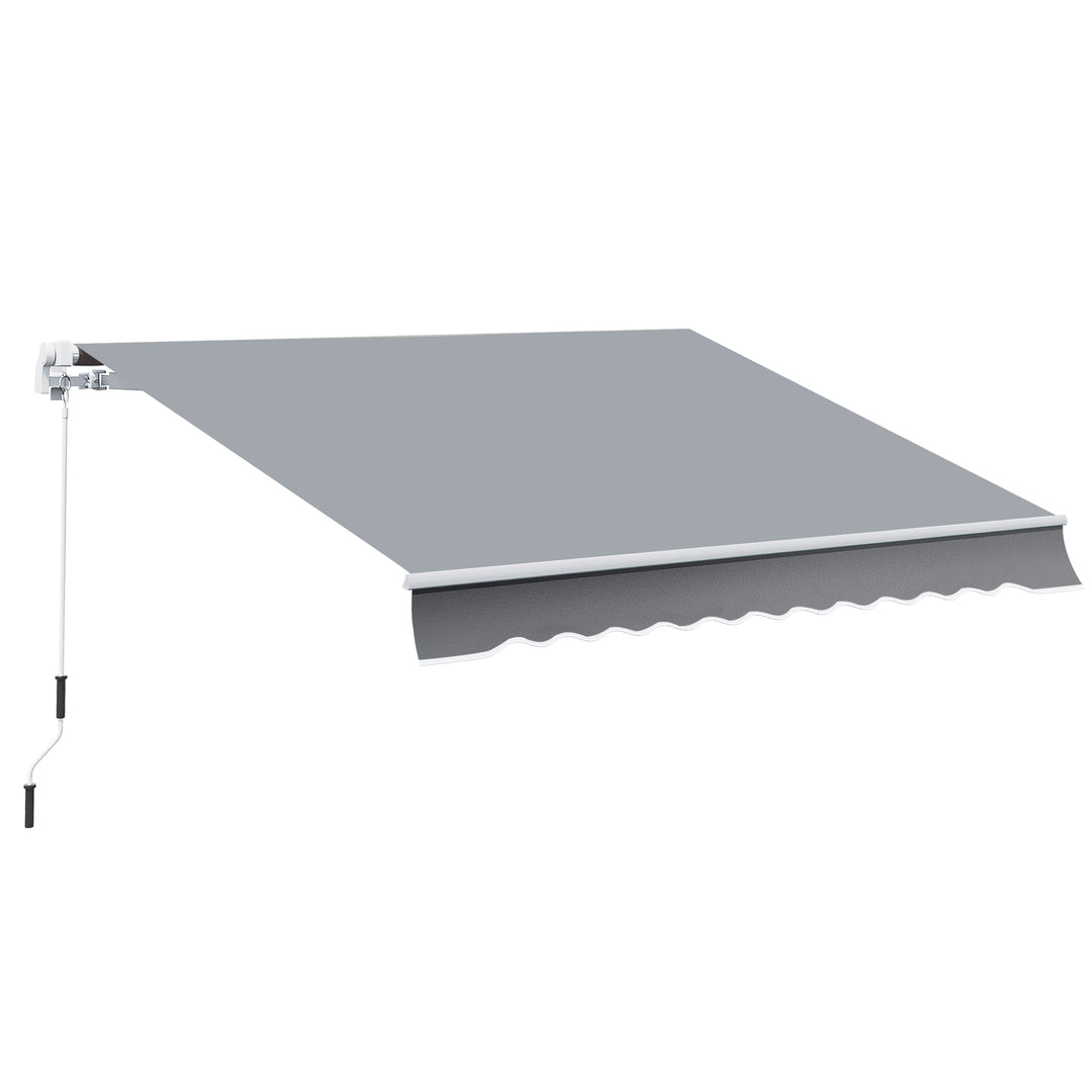 Markise, 3,95 x 2,45 m, solsejl, udtrækkeligt, med håndsving, metalramme, polyester, grå/hvid