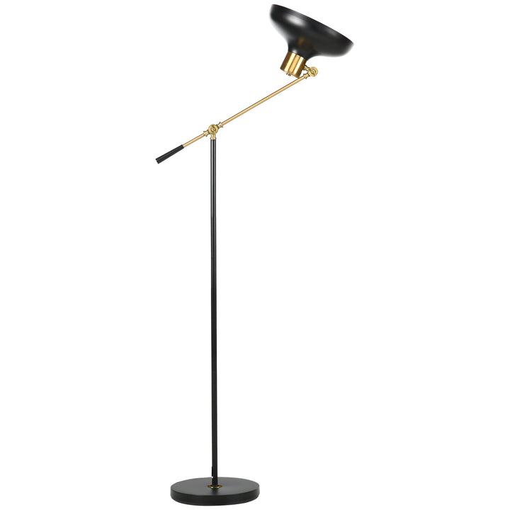 Industriel gulvlampe, emalje, fleksibel stel, fodkontakt, sort + guld