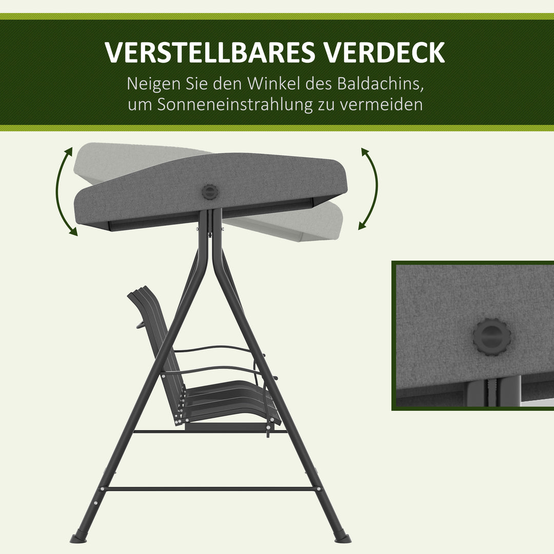 3-personers Hollywood gyngestol, justerbar solsejl, op til 240 kg, mørkegrå, 200 x 133 x 176 cm