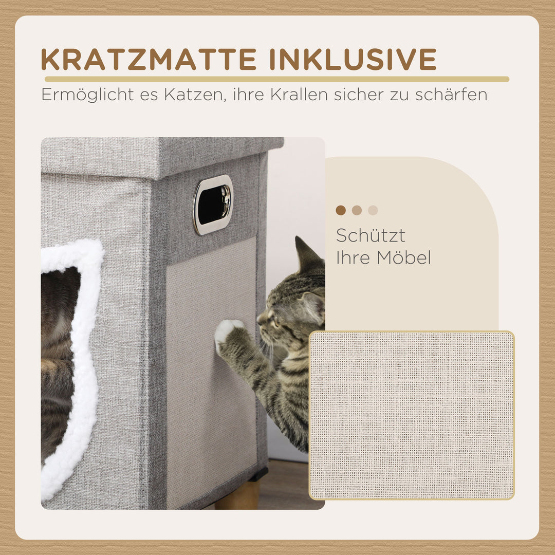 Kattehule, kattehus, inklusive legebold, vaskbar hynde, 35,5 cm x 35,5 cm x 42,5 cm