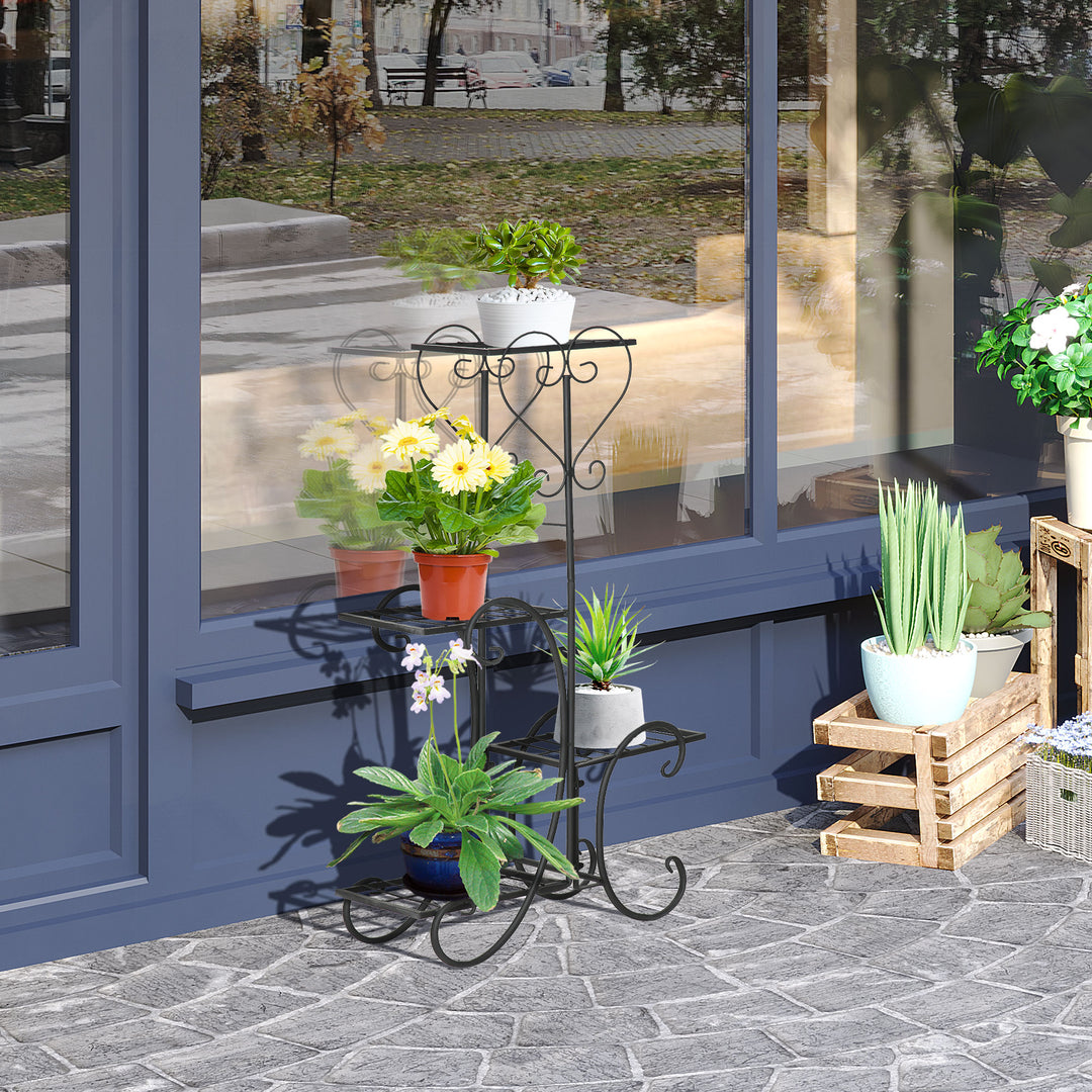 Metal blomsterstativ, 4-lags plantehylde, blomsterstige, blomsterstativ til indendørs og udendørs brug, have, balkon, sort, 45 x 24,5 x 80 cm