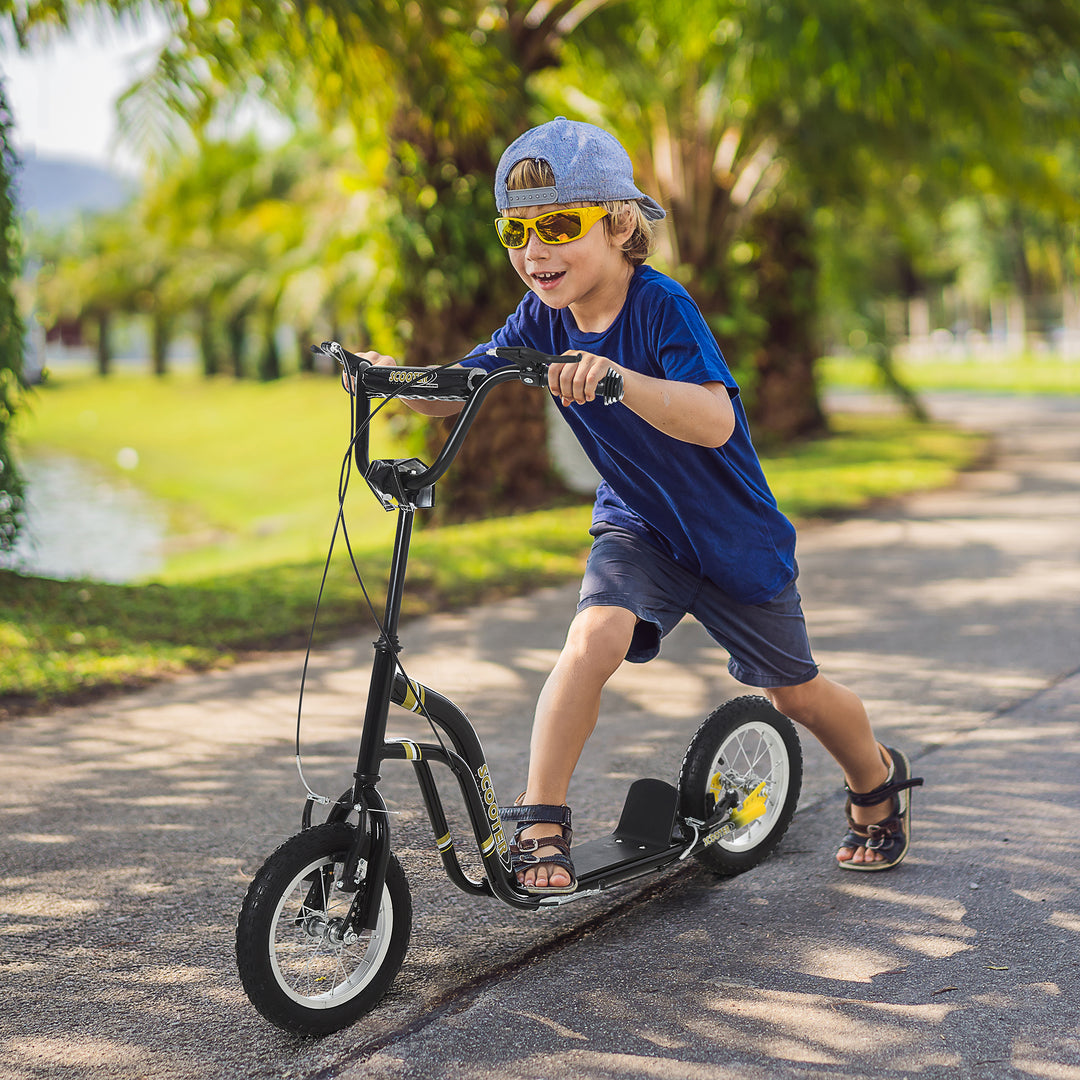 Børneløbehjul fra 5 år løbehjul børneløbehjul sparkløbehjul city scooter børneløbehjul kickboard med luftgummidæk 12 tommer gummi aluminium sort 120 x 58 x 85-95 cm