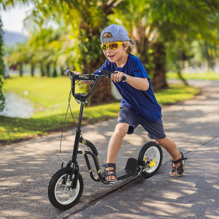 Børneløbehjul fra 5 år løbehjul børneløbehjul sparkløbehjul city scooter børneløbehjul kickboard med luftgummidæk 12 tommer gummi aluminium sort 120 x 58 x 85-95 cm