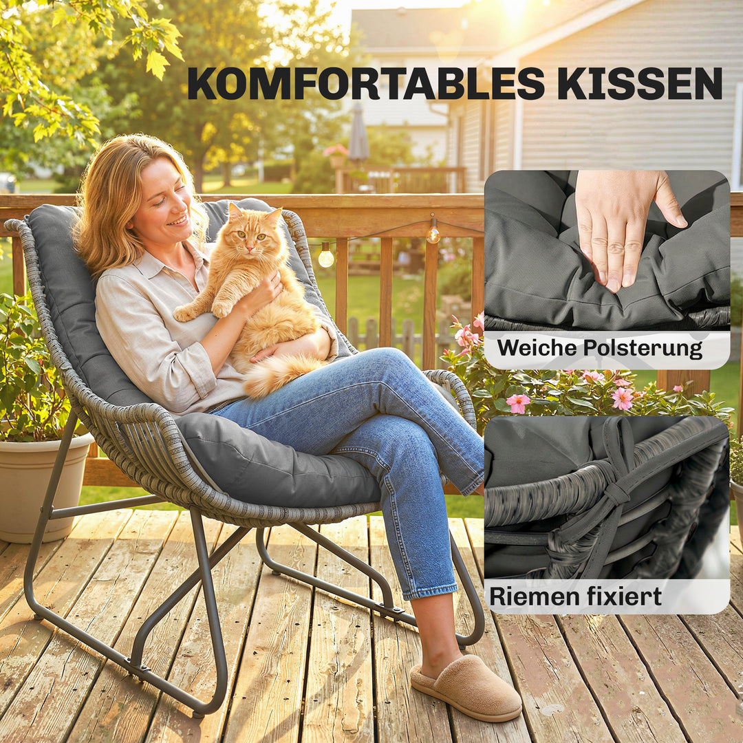 Rattan-lænestol med hynderemme, polstret udendørs lænestol af polyrattan, fletlænestol op til 120 kg