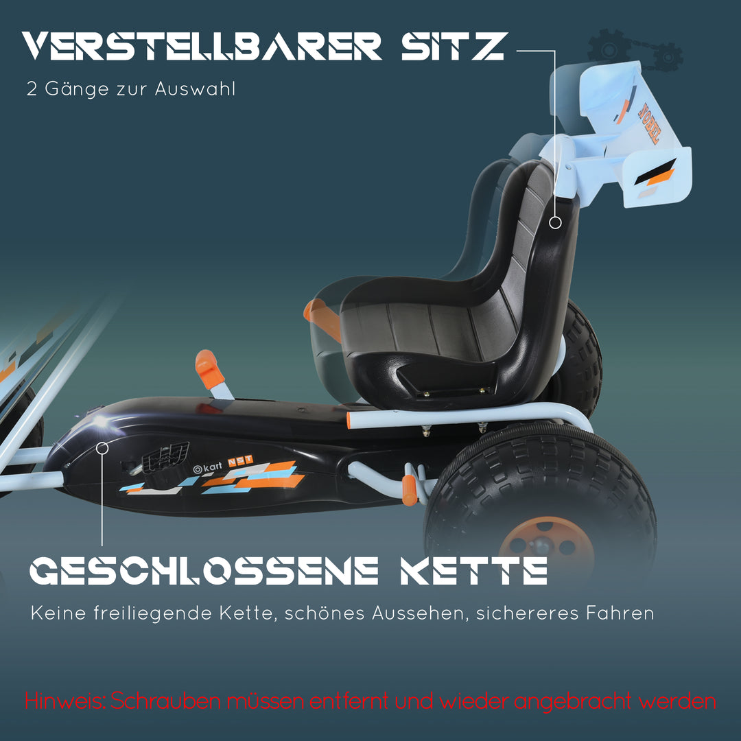 Gokart med håndbremse, justerbart sæde, pedal, frem- og bakgear, kettcar pedalbil, børnebil, børnelegetøj, pedal-gokart til børn fra 3 år, lyseblå
