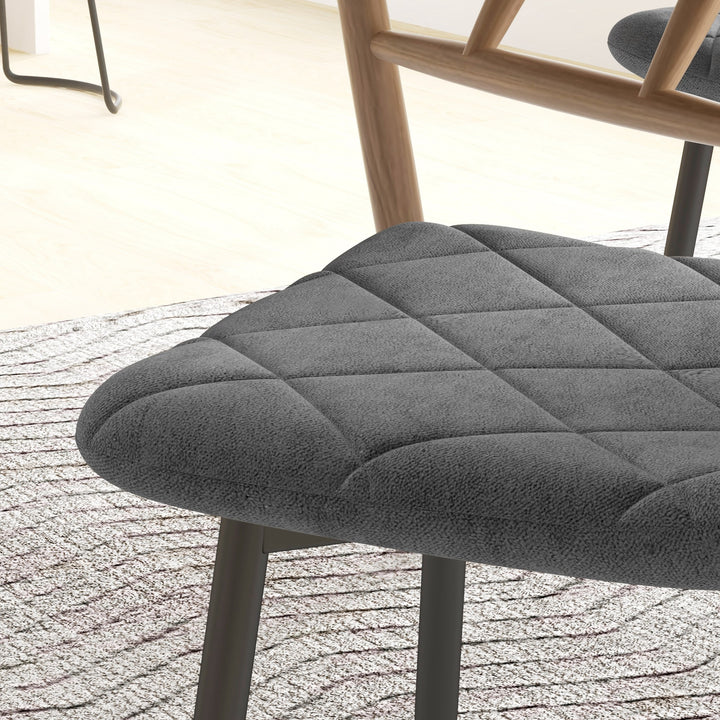 Spisestole, sæt med 4 køkkenstole med ryglæn, velour look, polstrede stole med metalben, til spisebord, grå