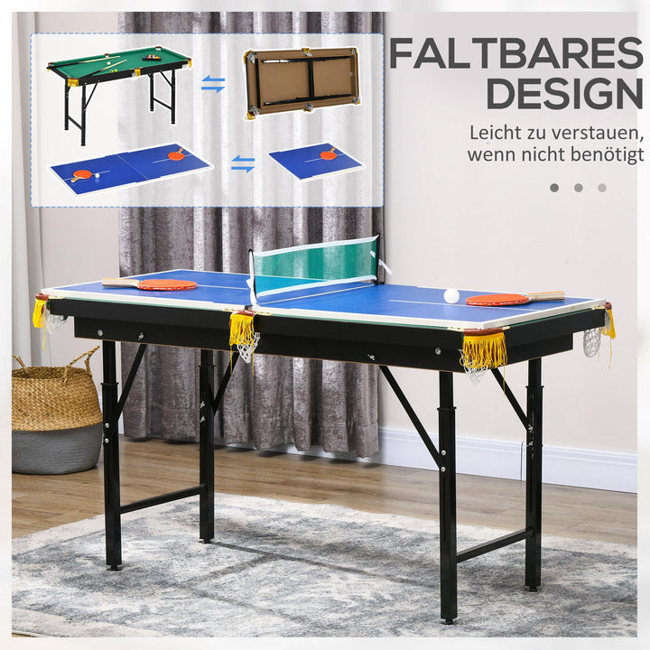 2-I-1 poolbord, bordtennisbord, med tilbehør, 140x63x80cm, blå/grøn