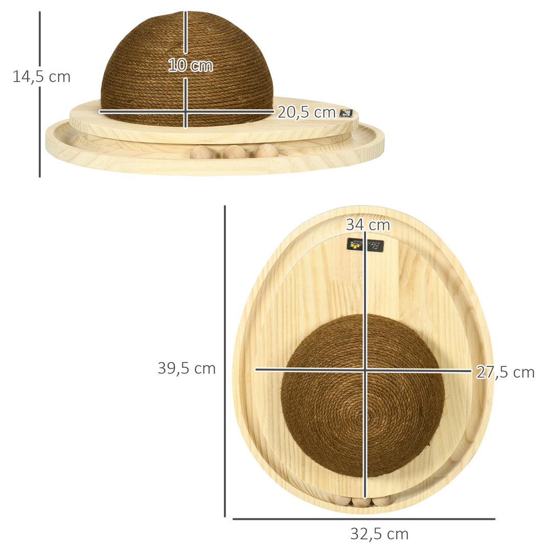 Interaktivt kattelegetøj, kradseflade, oval boldbane, fyrretræ, 39,5 x 32,5 x 14,5 cm