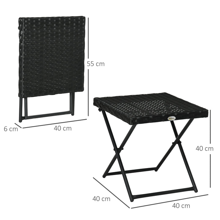 Polyrattan balkonbord, foldbart, stålstel, let at rengøre, 40x40x40 cm, sort