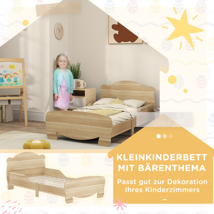 Børneseng, ungdomsseng, husseng med bjørnedesign, legeseng til 3-6 år gamle børn, 143,5 x 80 x 55 cm, naturtræ