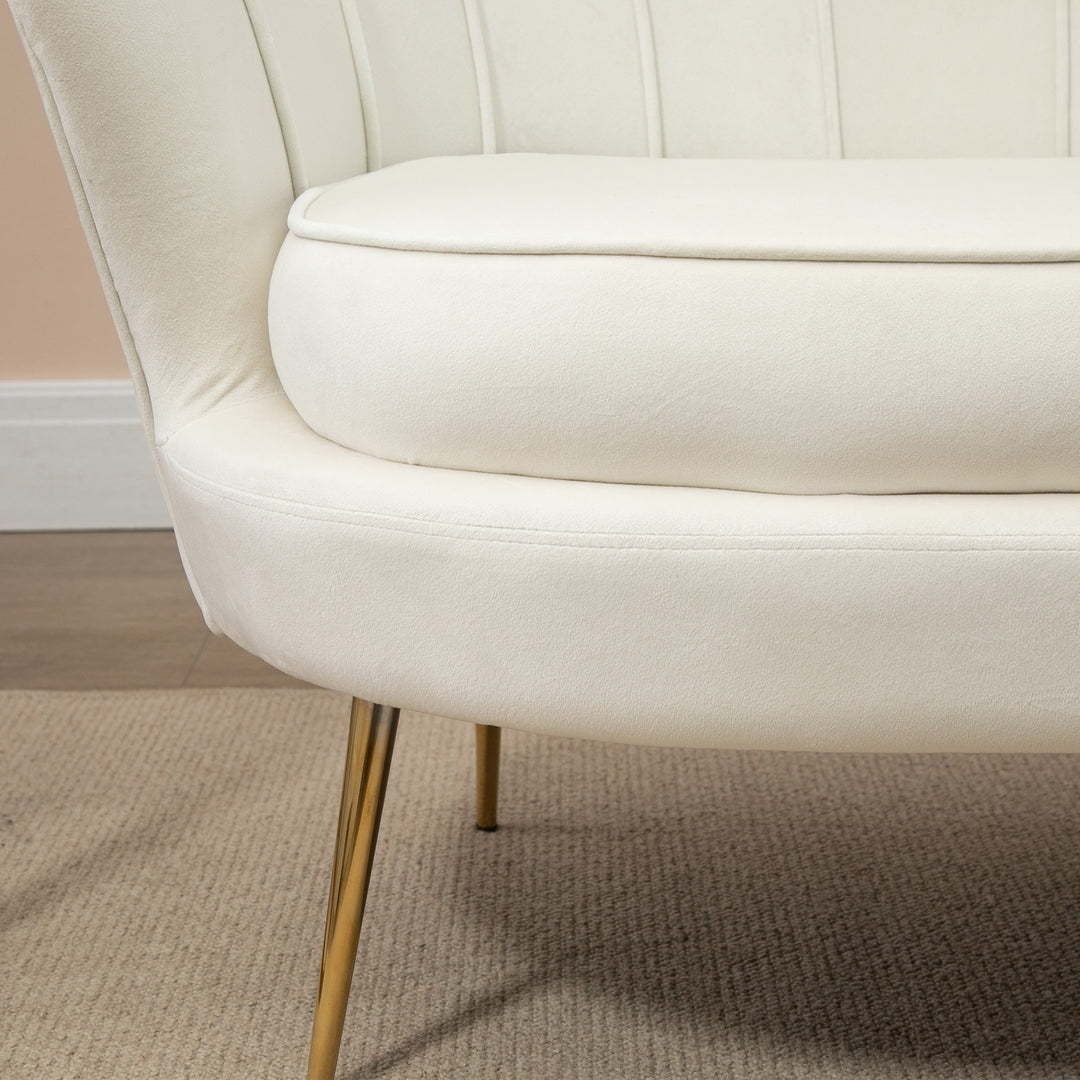 Vintage 2-personers sofa, polstrede møbler, fløjlslook, op til 150 kg, creme/guld
