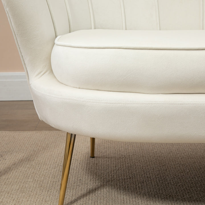 Vintage 2-personers sofa, polstrede møbler, fløjlslook, op til 150 kg, creme/guld