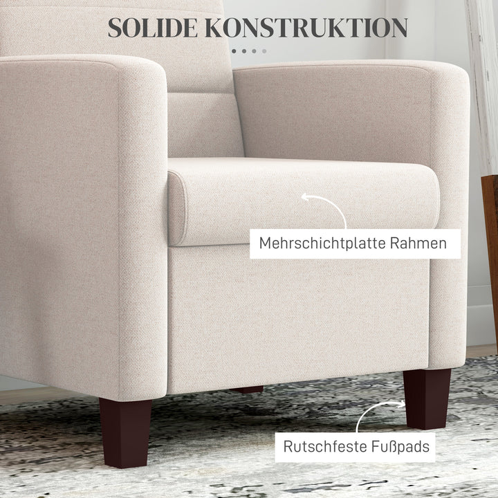 Polstret lænestol i linnedlook, skum, sædehynde, træstel, cremehvid