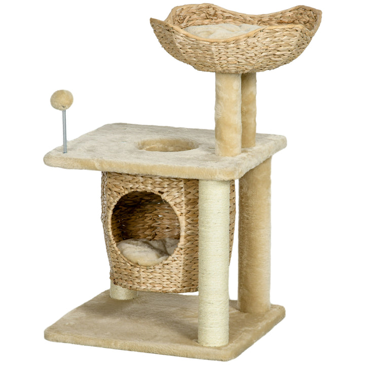 Kradsetræ med kattehule, liggeplads, legebold, 45x40x74cm, beige