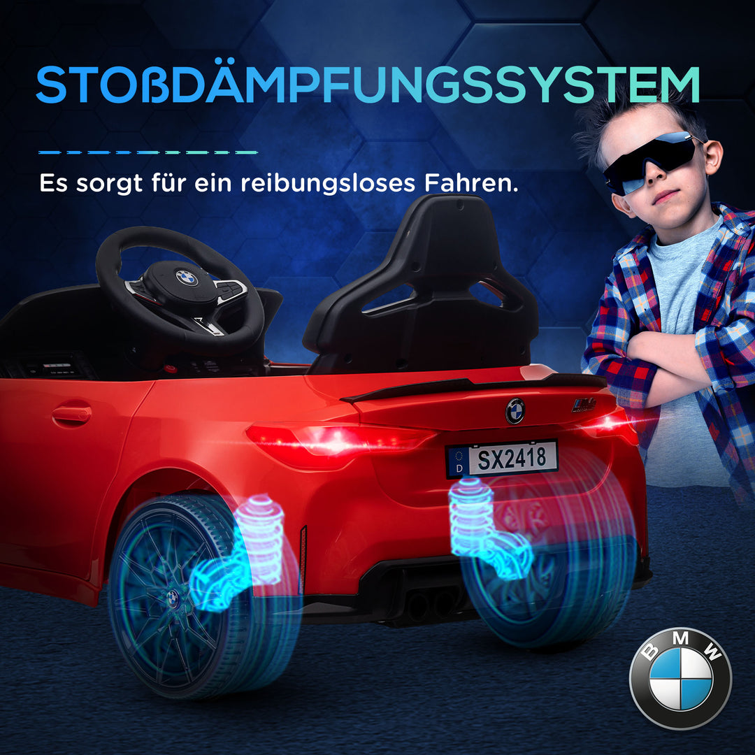 BMW M4 elektrisk børnebil, med lyd og lys, 3-5 km/t, inklusive fjernbetjening, til alderen 3-5, rød