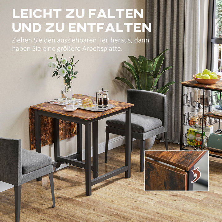 Foldbart spisebord, industrielt bord, foldbart, lavet af metal og træ, pladsbesparende, brun