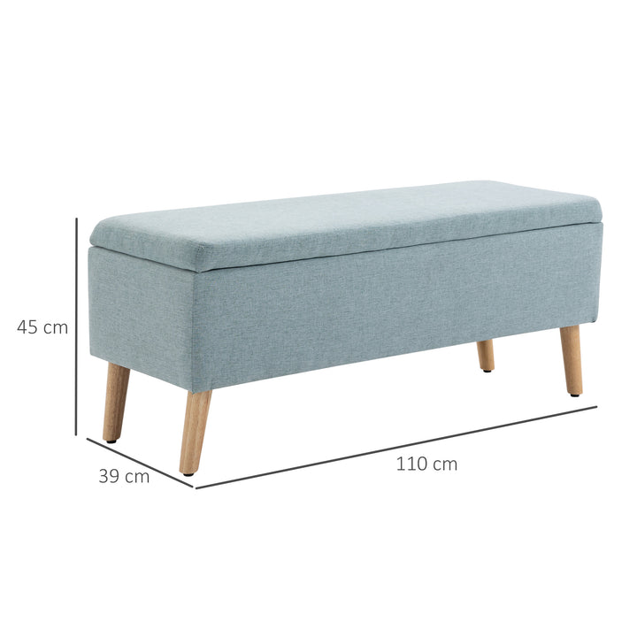 Bænk med opbevaringsplads, polstret bænk med linnedlook, kommode med træben, kommodebænk til stue, soveværelse, entre 110 x 39 x 45 cm, lysegrøn