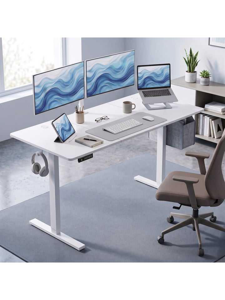 Elektrisk skrivebord med højdejustering, 140 x 60 cm, hvid