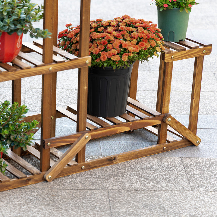 Blomsterstativ, plantehylde, 6 etager, fire-etagers blomsterreol, blomsterstige, massivt træ, forkullet, 98 x 28 x 96,5 cm