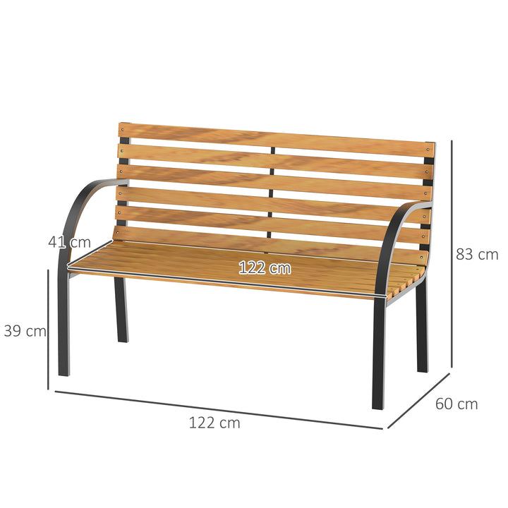 Havebænk, parkbænk, 2-personers, have, stål + fyrretræ, natur, B122 x D60 x H83 cm