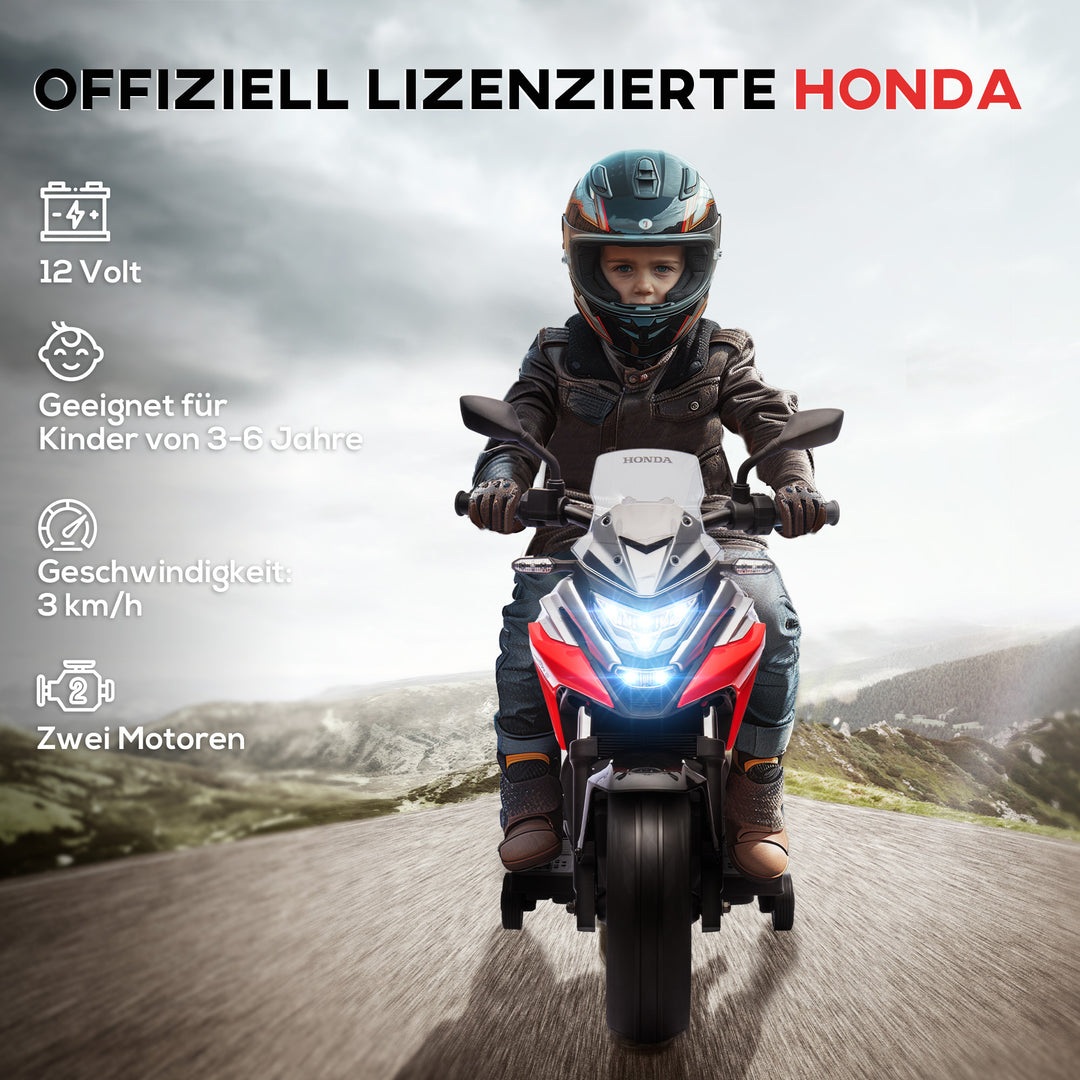 Elektrisk børnemotorcykel, Honda, 3 km/t, musik og lys, 3-6 år, op til 30 kg, rød