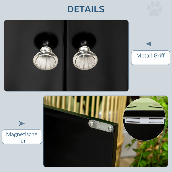 Forhøjet foderstation med 2 rustfrit stålskåle og 44 l opbevaring, magnetiske døre, til store hunde, sort