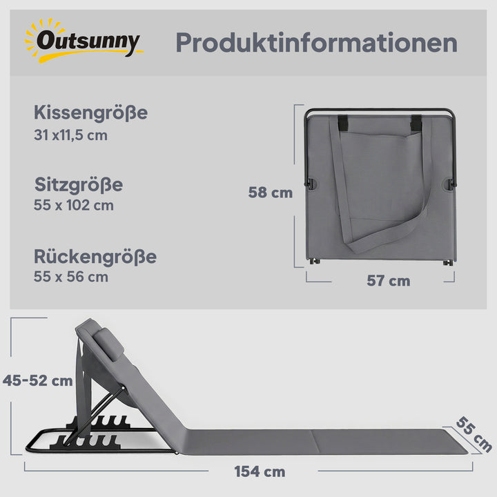 Sæt med 2 strandmåtter med justerbar ryglæn, foldbar, letvægts strandstol med nakkestøtte og opbevaringstaske