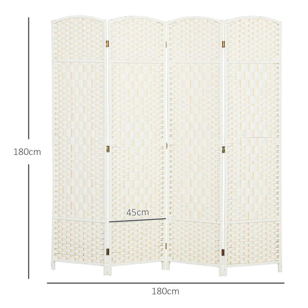 Rumdeler, 4-panels foldbar skillevæg, vævet mønster, fyrretræ, hvid
