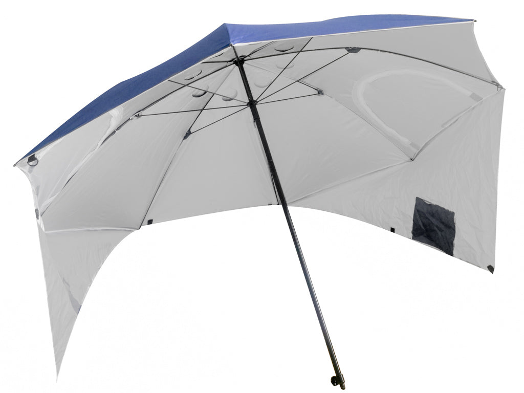 Stort, foldbart havetelt med strandparasol