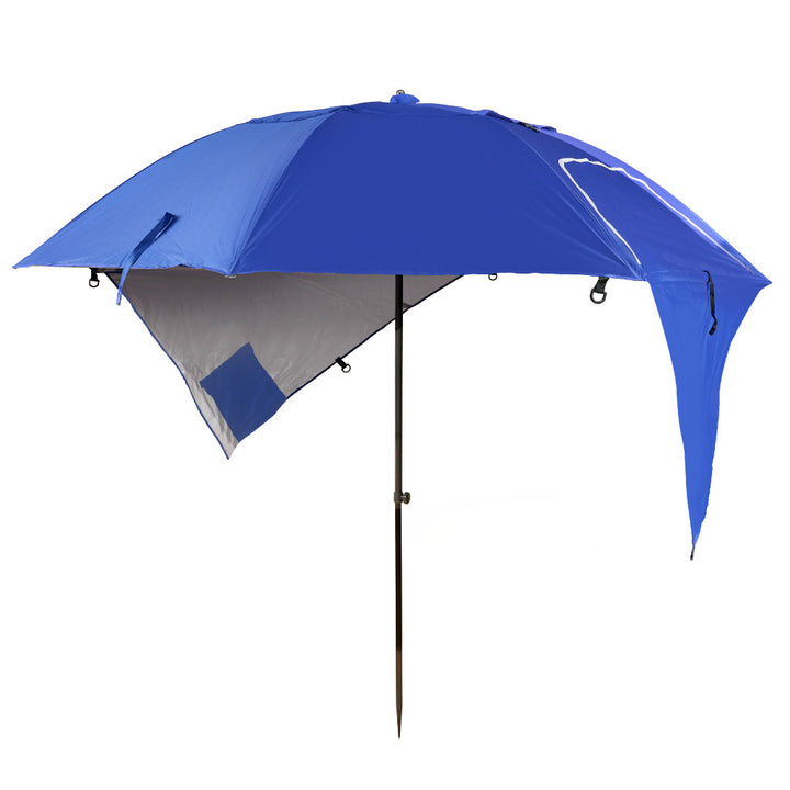 Stort, foldbart havetelt med strandparasol