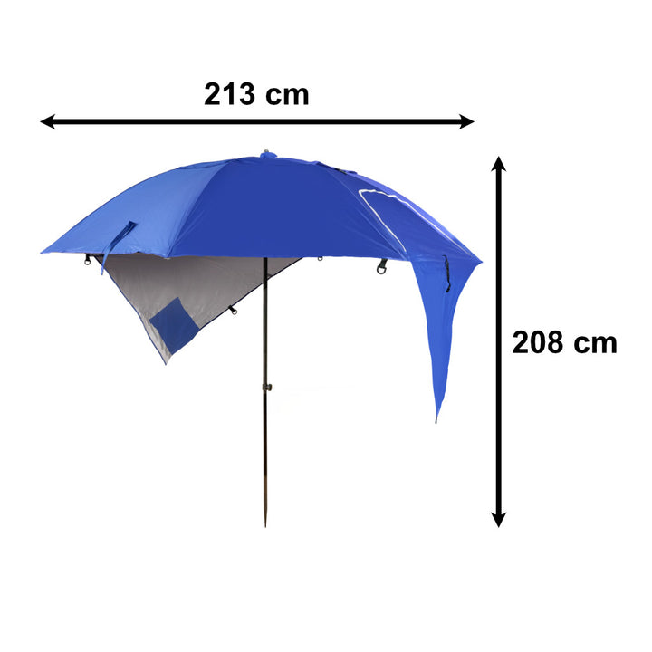 Stort, foldbart havetelt med strandparasol