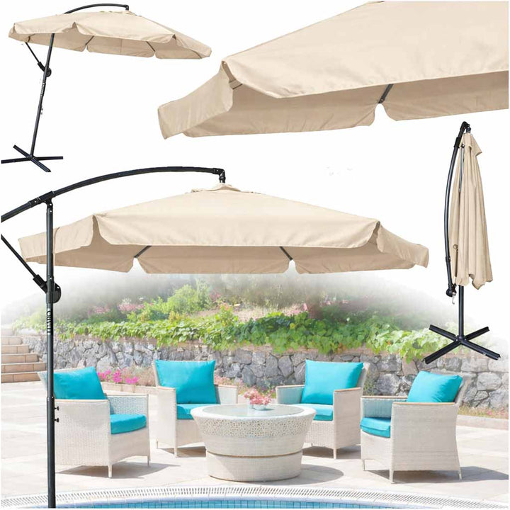 Haveparasol stor foldbar parasol med arm 290 cm beige