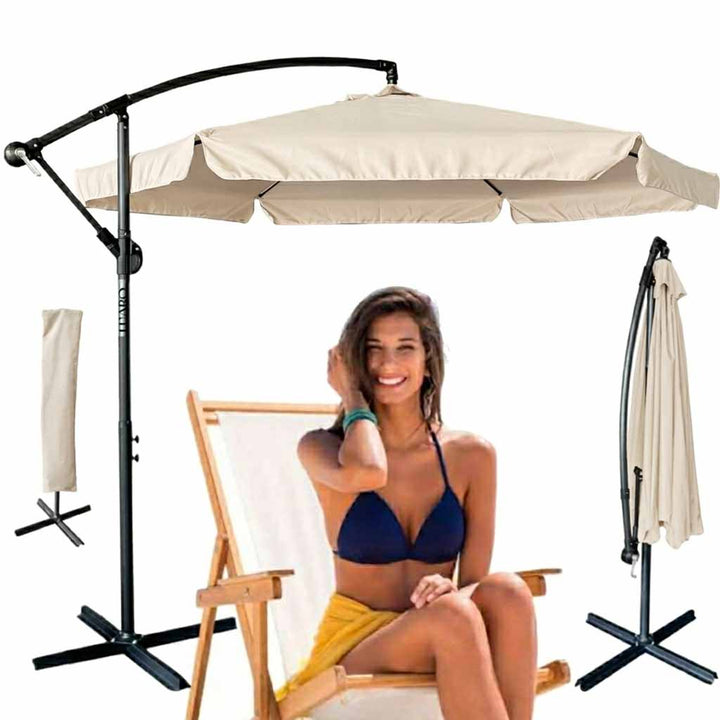 Haveparasol stor foldbar parasol med arm 290 cm beige