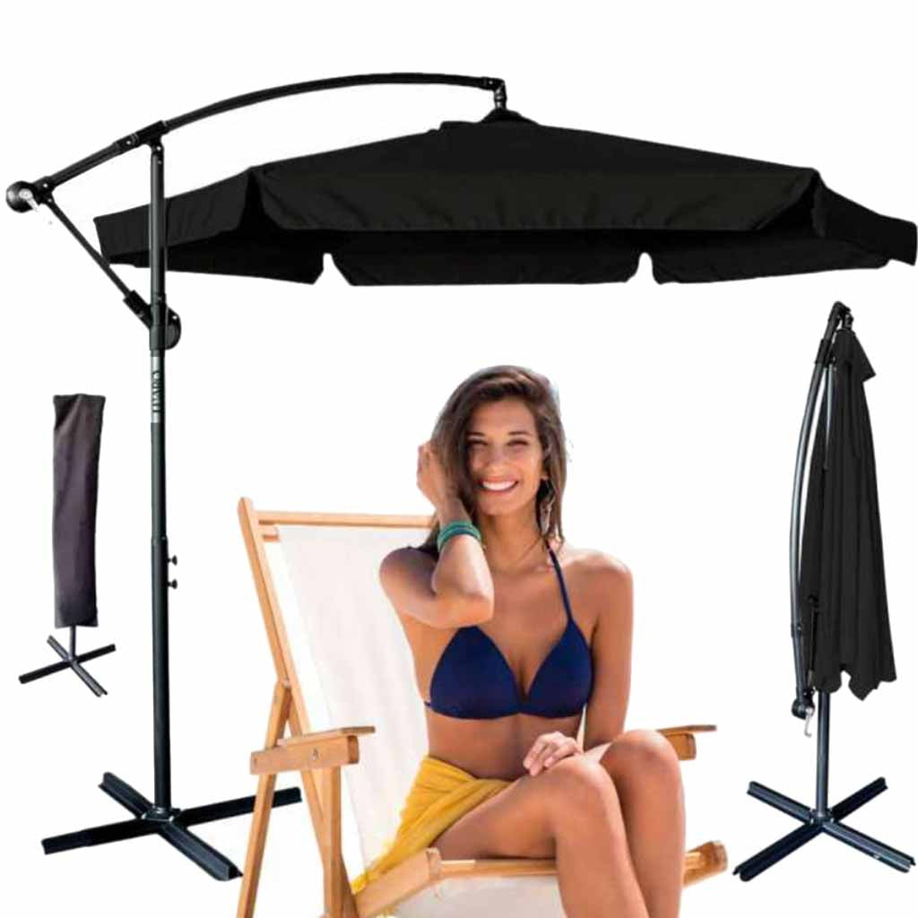 Haveparasol stor foldbar parasol med arm 290 cm sort