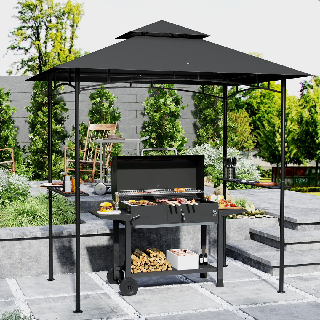 Grillpavillon med LED-belysning, 240 x 150 x 258 cm, vandafvisende, flammehæmmende, havepavillon med dobbeltlagstag