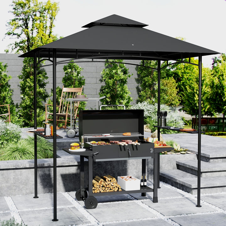 Grillpavillon med LED-belysning, 240 x 150 x 258 cm, vandafvisende, flammehæmmende, havepavillon med dobbeltlagstag