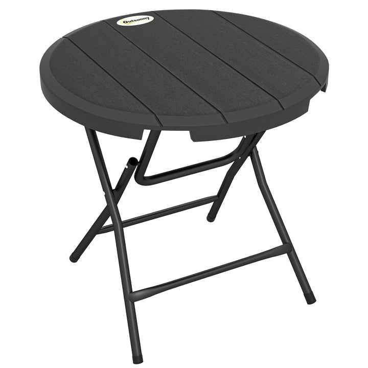 Havebord, rundt, foldbart, til 4 personer, trælook, stål+plast, mørkegrå, 80 x 80 x 73 cm