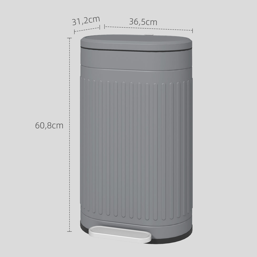 30L pedalspand med låg, aftagelig inderspand, soft-close-funktion, 36,5 x 31,2 x 60,8 cm, grå