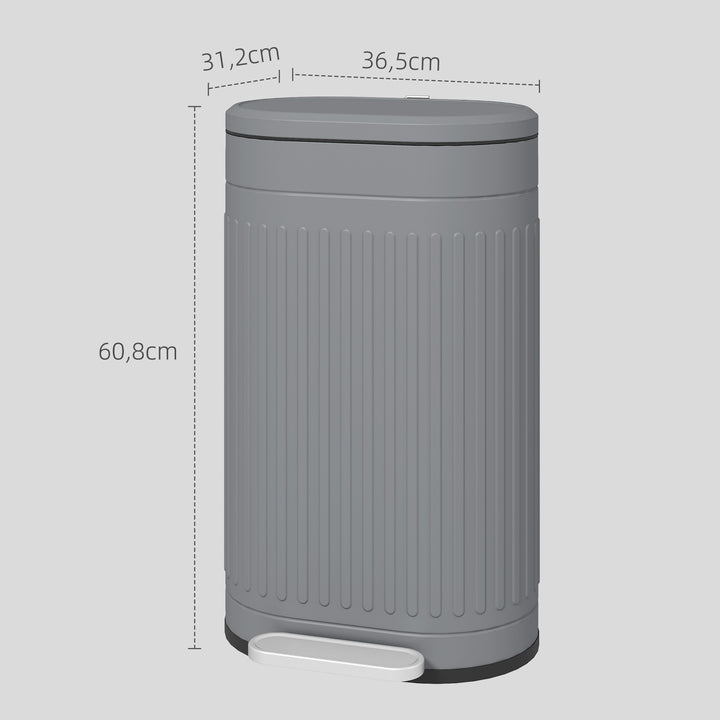 30L pedalspand med låg, aftagelig inderspand, soft-close-funktion, 36,5 x 31,2 x 60,8 cm, grå