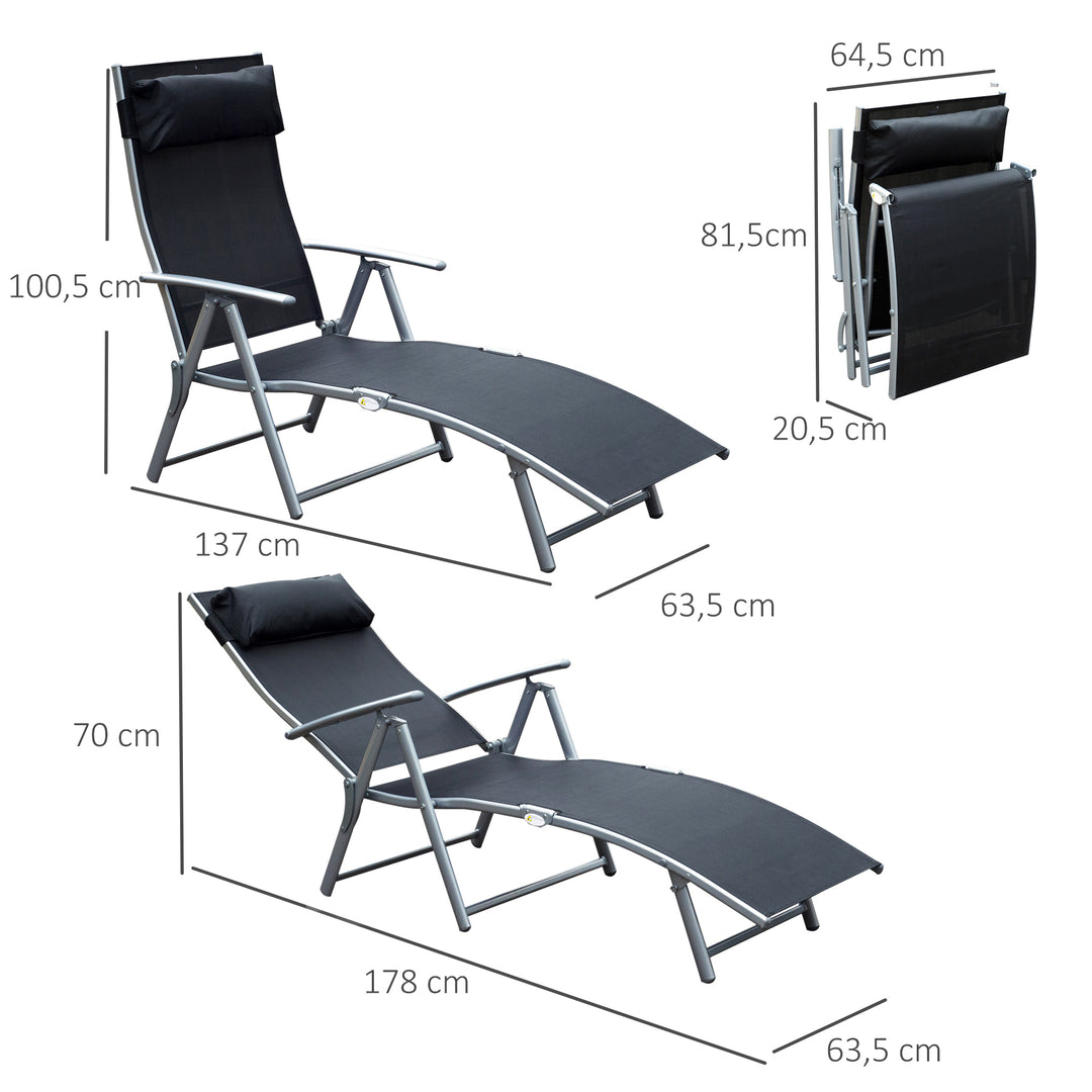 Foldbar solseng med hynde, liggestol med 7-vejs justerbar ryglæn, haveliggestol, afslapningsliggestol, havestol, lasteevne op til 165 kg, til haveferie, udendørs, sort