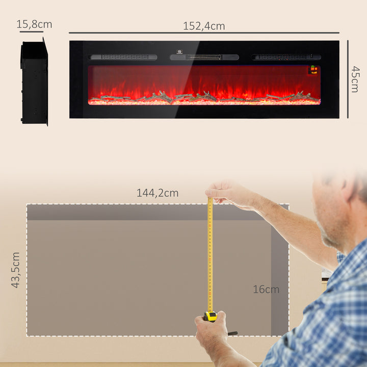 Elektrisk pejs med varmelegeme 1800 W LED 3D flammeeffekt 152,4 cm Sort
