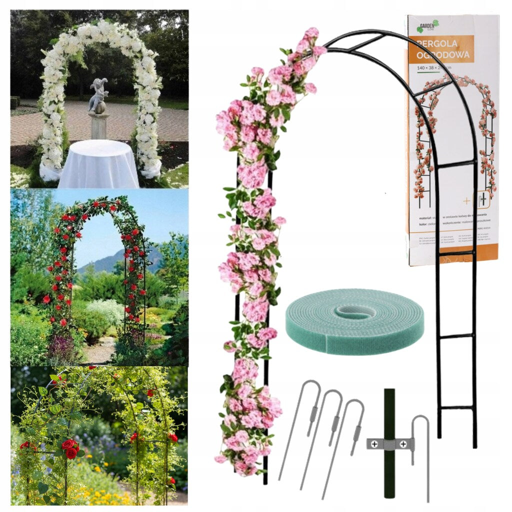 Havepergola metalbueholder til roser, blomster, klatreplanter, 240 cm, grøn